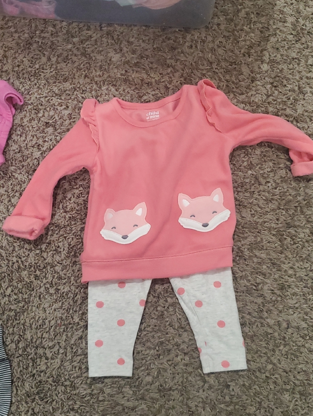 Carter's Pink Fox Pocket Sweatshirt and Polka Dot Leggings Set
